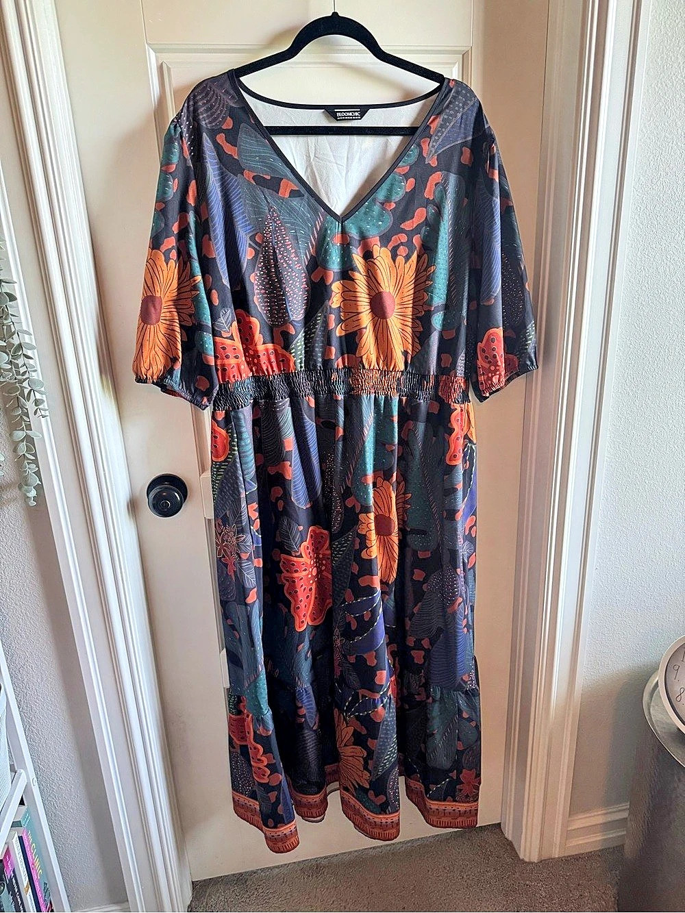 Bloomchic Floral Maxi Dress in Black & Orange Size XL